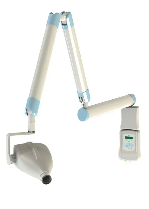 Aparelho de radiografia intraoral digital ARDET ORIX 70 Braço articulado de equipamento médico branco e azul com ecrã de controlo
