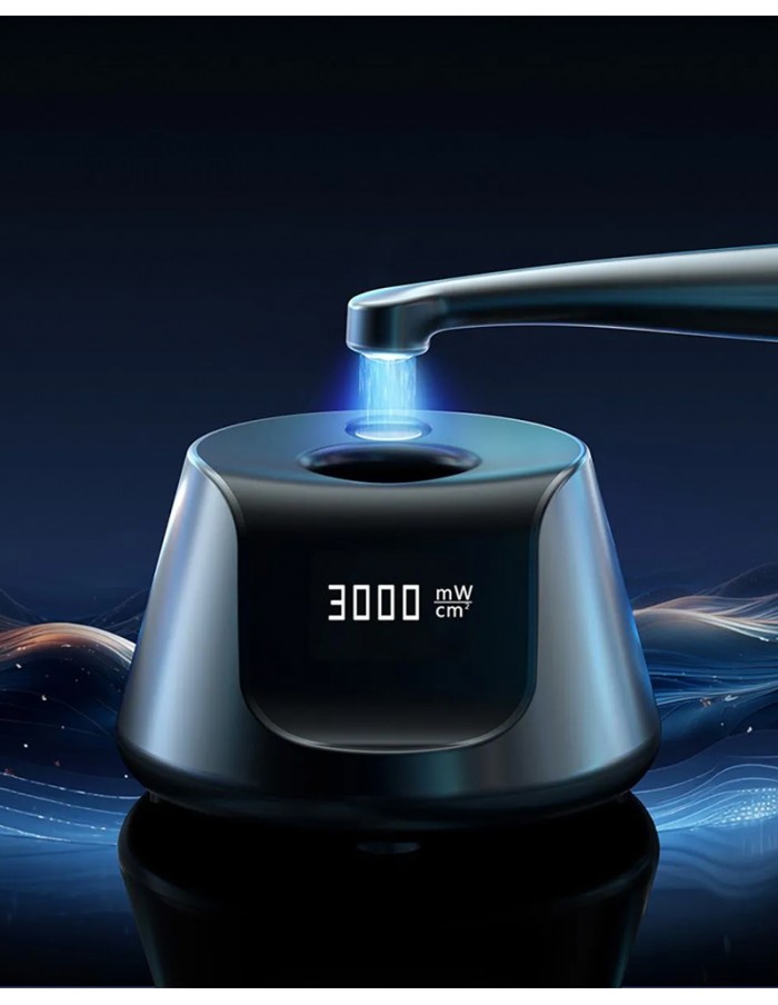 O-Star PRO Dispositivo eletrônico preto com visor digital e luz azul projetada por braço metálico