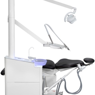 Cadeira dentária branca com almofadado preto e luz LED