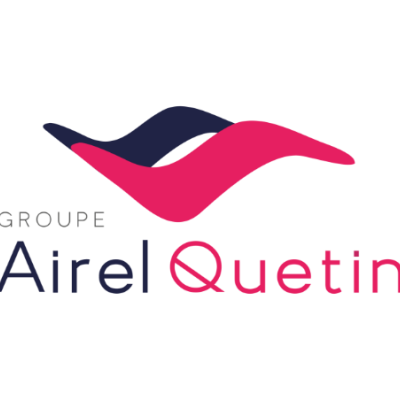 Logótipo GROUPE Airel Quetin com símbolo ondulado azul e vermelho
