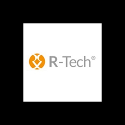 Logótipo da R-Tech com símbolo laranja e texto cinzento
