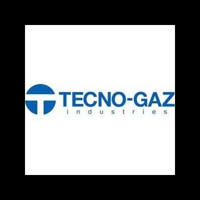 Logótipo da TECNO-GAZ industries em azul com símbolo circular