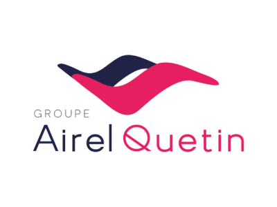 Logótipo GROUPE Airel Quetin com símbolo ondulado azul e vermelho
