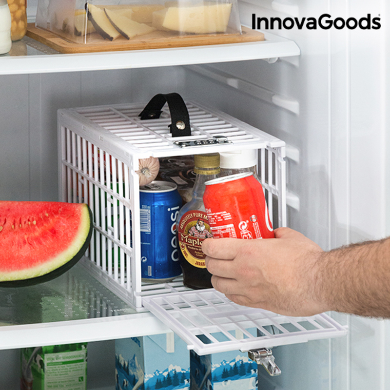 Cofre Frigorífico Food Safe InnovaGoods Caixa organizadora dentro de um frigorífico com bebidas e fruta