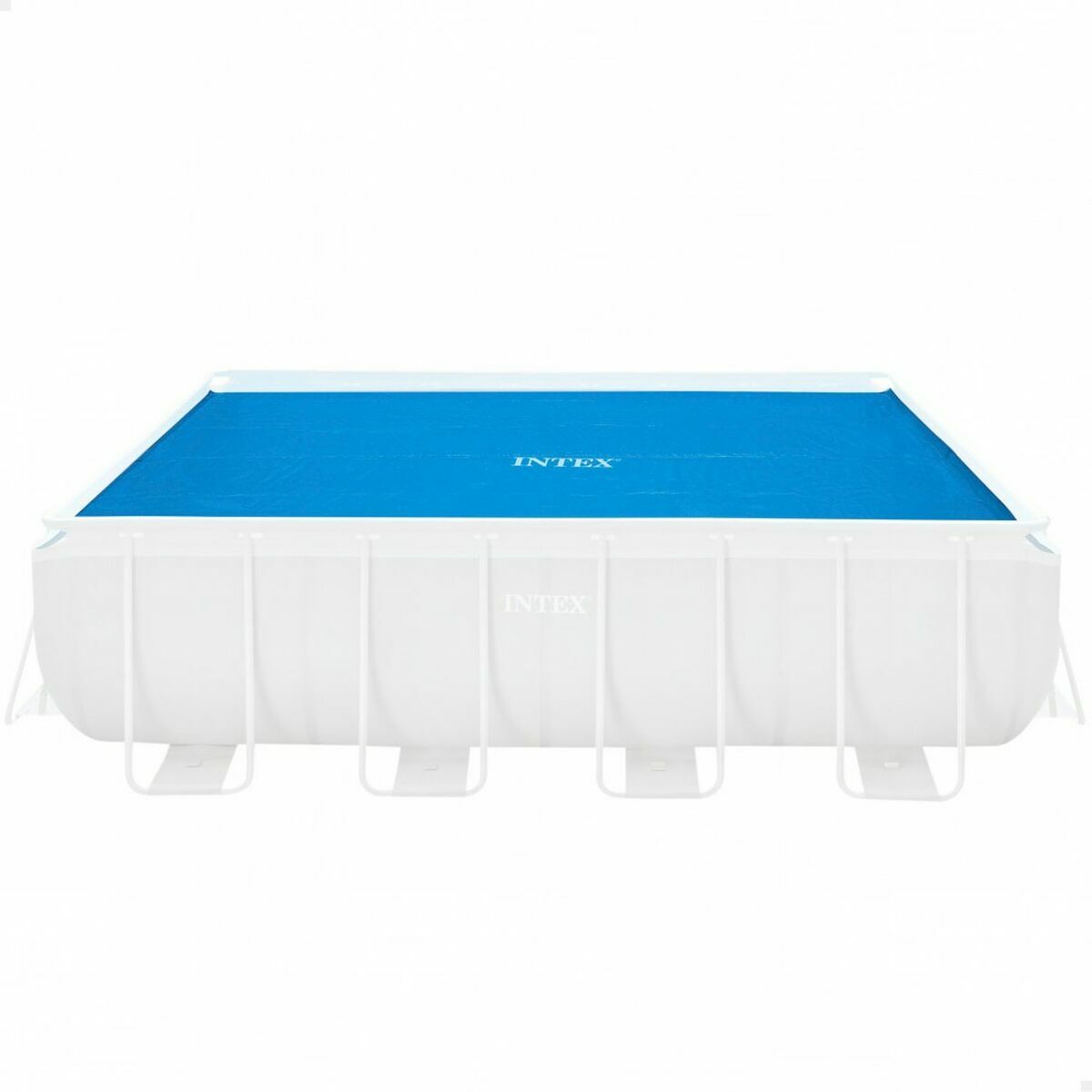 Cobertura de Piscina Intex 488 x 244 cm Solar Retangular Piscina retangular branco com lona azul e marca INTEX