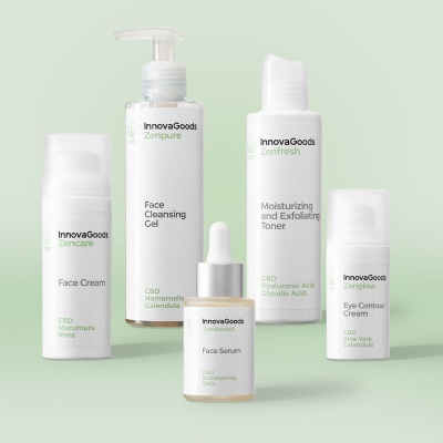 Conjunto de cinco produtos de cuidado facial InnovaGoods com embalagens brancas