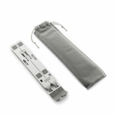 Suporte metálico dobrável para portátil com bolsa cinzenta