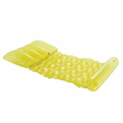 Colchão insuflável amarelo transparente para piscina com encosto e textura de bolhas