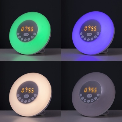 Despertadores digitais redondos com ecrã LED e iluminação colorida