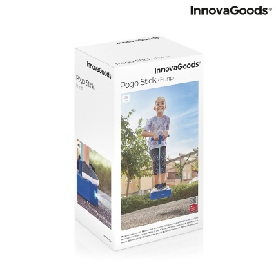 Caixa branca de produto InnovaGoods Pogo Stick Funp com imagem de criança a saltar