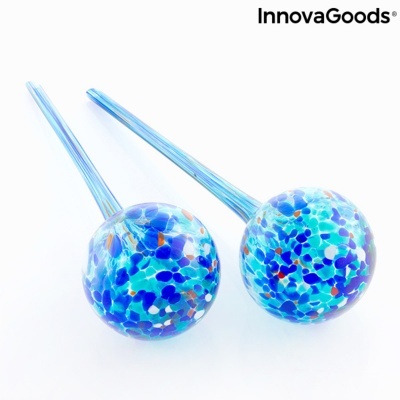 Par de bastões decorativos em vidro colorido azul com manchas