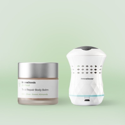 Bálsamo corporal InnovaGoods Total Repair e aparelho branco ergonómico com porta USB