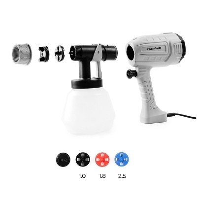 Pistola de pintura elétrica InnovaGoods com diferentes bicos de pulverização desmontados