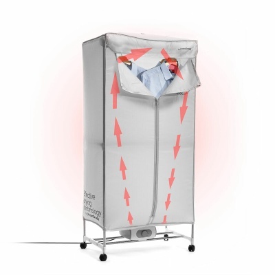 Tendal elétrico portátil cinzento com estrutura metálica e rodízios