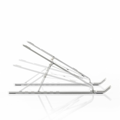 Suporte ajustável para portátil em metal prateado com várias posições
