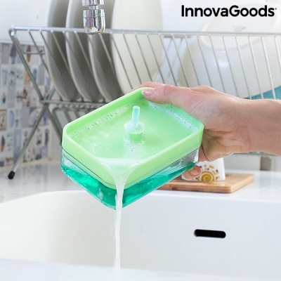 Dispenser para detergente verde e transparente para uso na cozinha