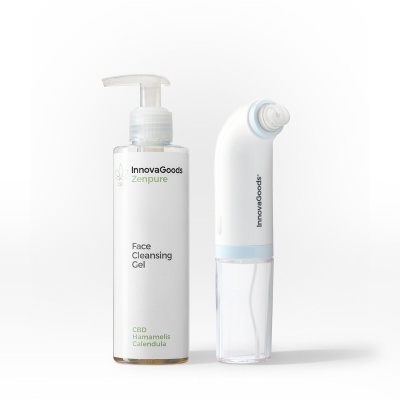 Gel de limpeza facial InnovaGoods Zenpure e dispositivo branco azulado para aplicação