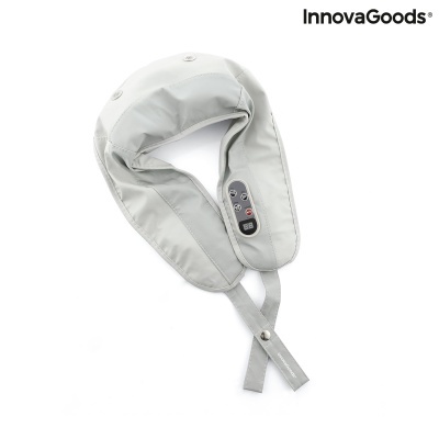 Almofada de massagem cinza clara em forma de U com controle remoto integrado da InnovaGoods