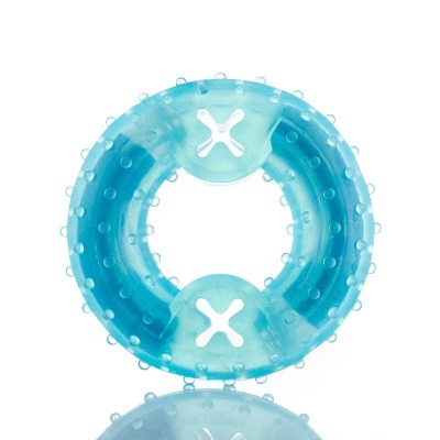 Anel de brinquedo para cães azul translúcido com texturas e áreas reforçadas em X