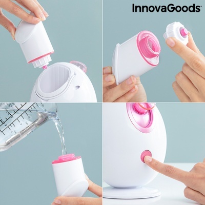 vaporizador facial branco e rosa da InnovaGoods em uso