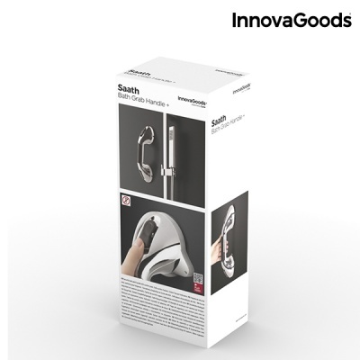 Embalagem do suporte de banho Saath Bath Grab Handle da InnovaGoods, branco e prateado