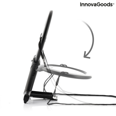 Suporte ajustável para laptop ou tablet preto com cinto de ajuste e movimento rotativo