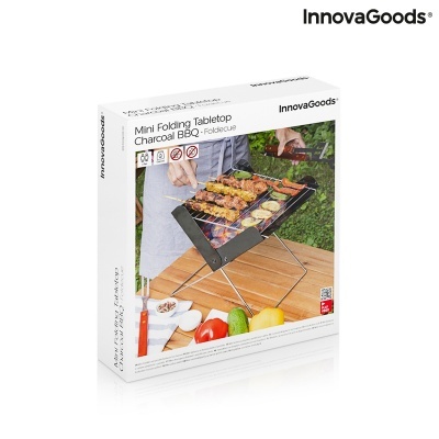 Caixa branca com imagem do Mini Churrasco Dobrável InnovaGoods em uso
