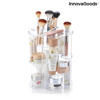Organizador giratório transparente com escovas de maquilhagem e cosméticos