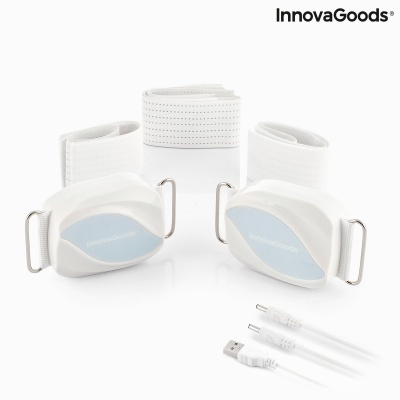Conjunto cintas ajustáveis branco e dispositivos light blue e branco com cabos USB brancos