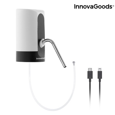 Bomba elétrica InnovaGoods branca e preta com tubo metálico e cabo USB tipo C