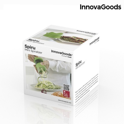Caixa do Spiru Mini Spiralizer da InnovaGoods com imagem do utensílio a cortar legumes em espiral