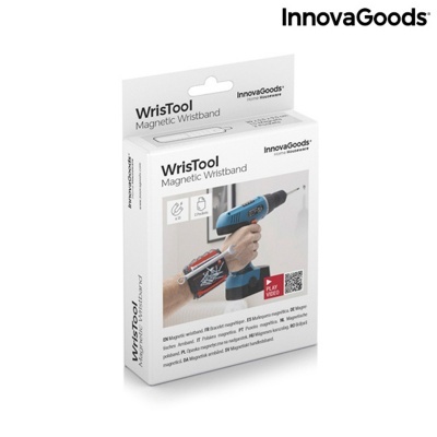 Embalagem do InnovaGoods WrisTool Magnetic Wristband com imagem do produto em uso