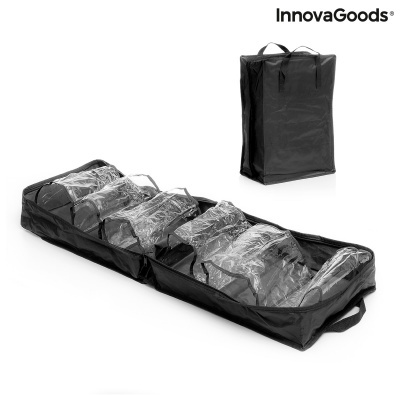 Organizador de sapatos preto com divisórias transparentes e alças de transporte, marca InnovaGoods