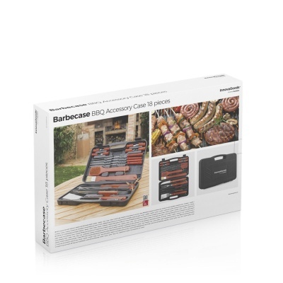 Caixa de acessórios de churrasco Barbecase com 18 peças e mala preta de transporte