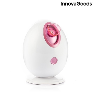 Difusor ou humidificador branco com detalhes rosa e marca InnovaGoods