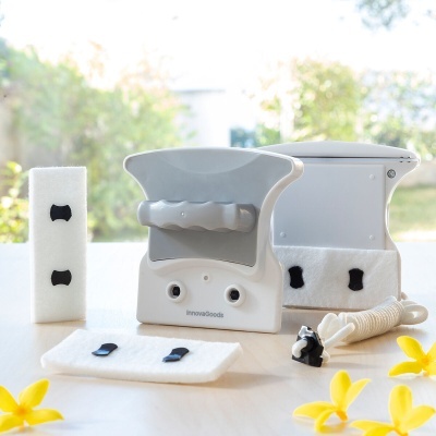 Kit de limpeza para janelas com suporte cinza e almofadas brancas com velcro