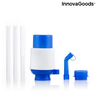 Dispensador manual branco e azul InnovaGoods com tubos transparentes em fundo branco