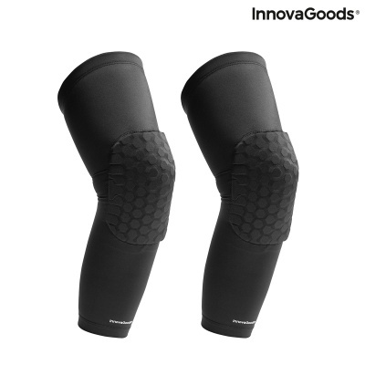 Par de joelheiras pretas com almofadas hexagonais texturizadas