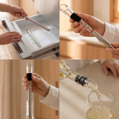 Dispositivo metálico e de vidro InnovaGoods para manter vinho branco fresco e servir em copo