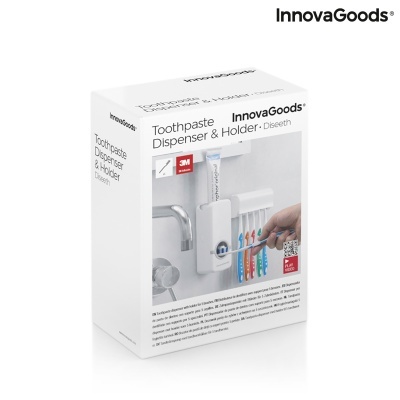 Embalagem de dispensador e suporte para pasta de dentes InnovaGoods branco com suportes coloridos