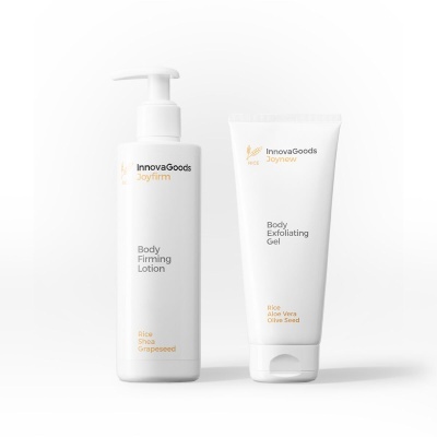 Produtos de cuidado corporal InnovaGoods Joyfirm em embalagem branca com texto preto e dourado