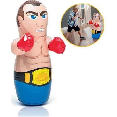 Boneco insuflável de boxeador com luvas vermelhas e cinto amarelo