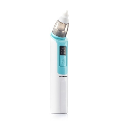 aspirador nasal elétrico branco e azul com visor digital