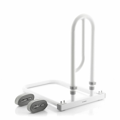 Barreira de segurança branca para cama com cintos cinza