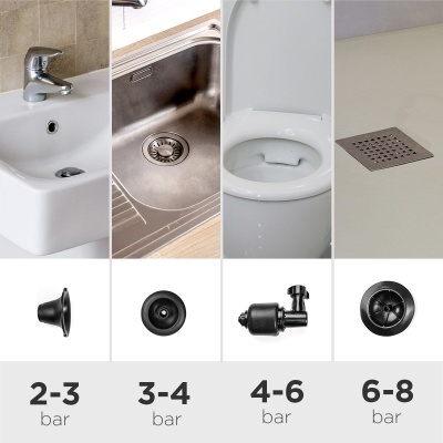 Lavatórios e sifões em plástico indicados para várias pressões de água