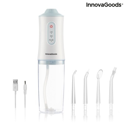 Irrigador oral InnovaGoods branco com quatro bicos intercambiáveis e cabo USB