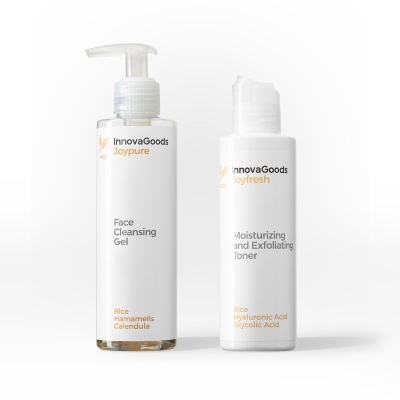 Duas embalagens de produtos de cuidados faciais InnovaGoods em fundo branco