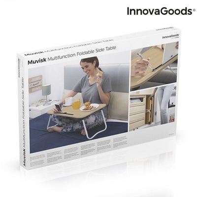 Mesa lateral dobrável multifunções Muvisk em embalagem