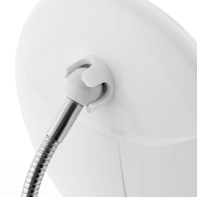 Suporte branco com haste metálica flexível e articulação