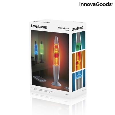 Caixa da lava lamp InnovaGoods com imagens da lâmpada em diferentes cores